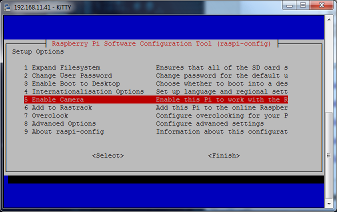 raspi-config enable camera